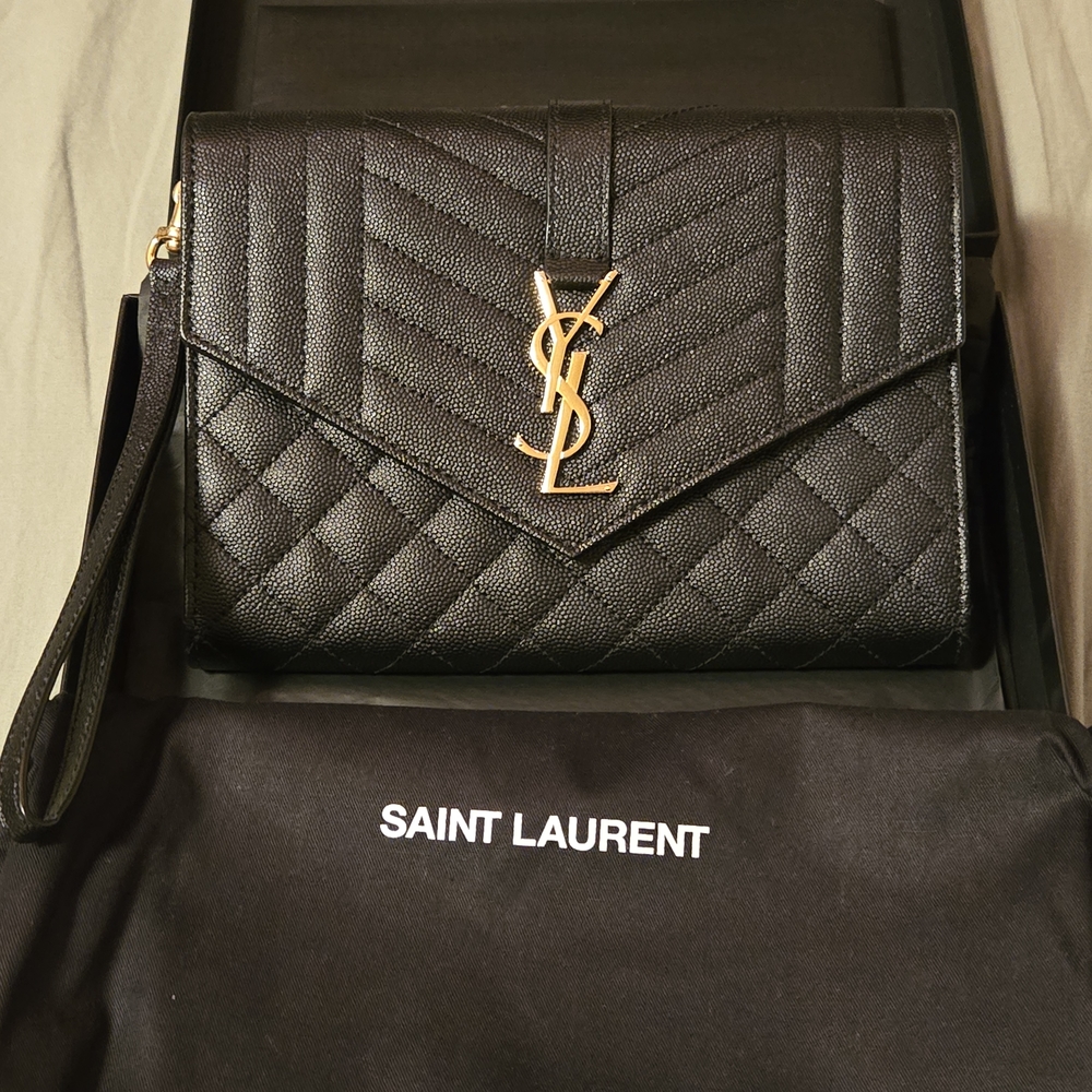 Saint Laurent Black Quilted Leather Clutch